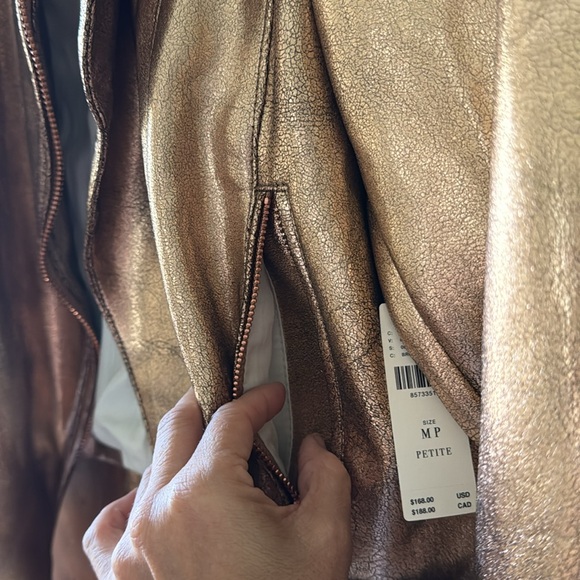 NWT ANTHROPOLOGIE ROSE GOLD METALLIC FAUX LEATHER SCUBA MOTO JACKET. SIZE MP. - Picture 14 of 17